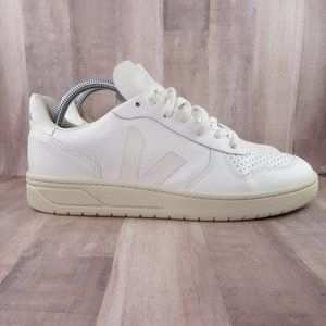Veja Leather Sneakers Womens 10 V-10 Triple White Sustainable Organic Shoes